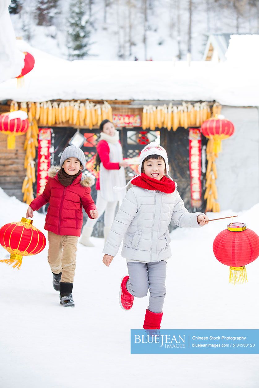 Happy children celebrating Chinese new year