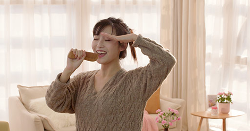 Young Chinese woman having fun at home,4K