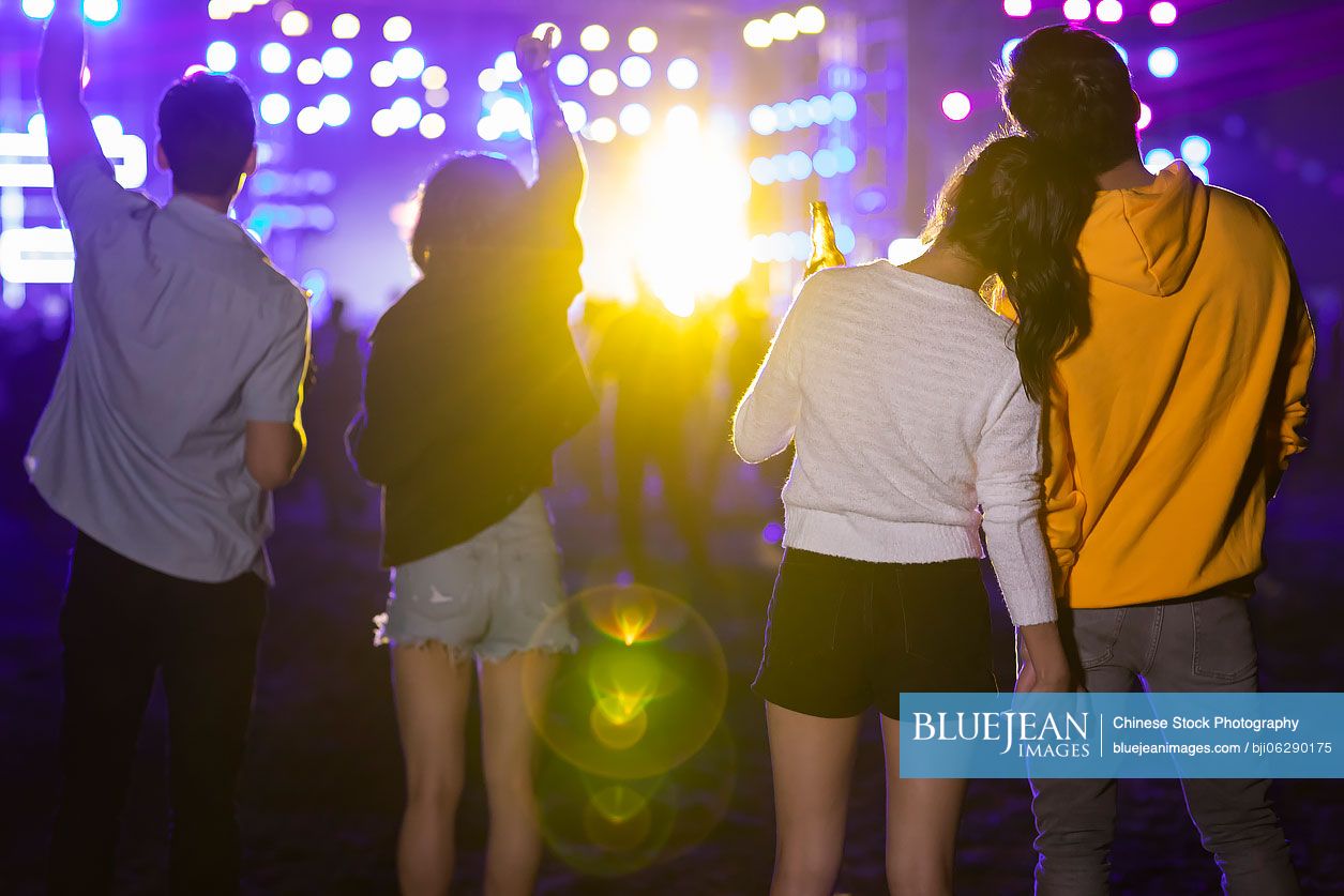 Happy young Chinese friends at music festival