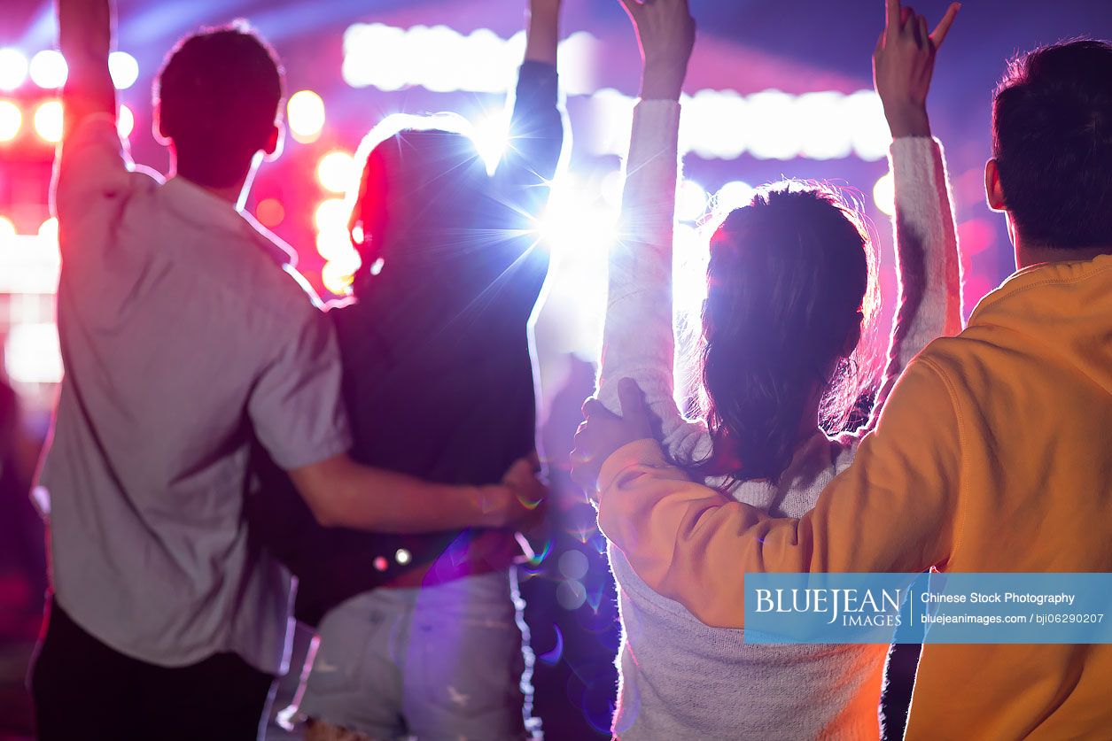 Happy young Chinese friends at music festival