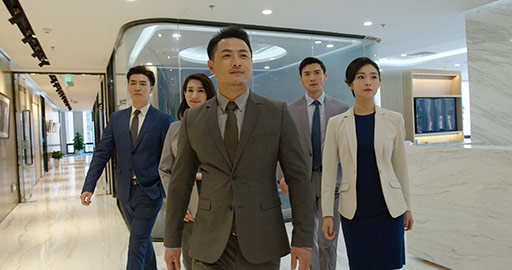 Successful Chinese business people walking in office,4K