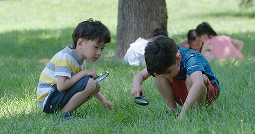Happy Chinese children playing in park,4K