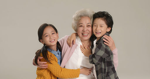 Happy Chinese grandmother with grandchildren,4K