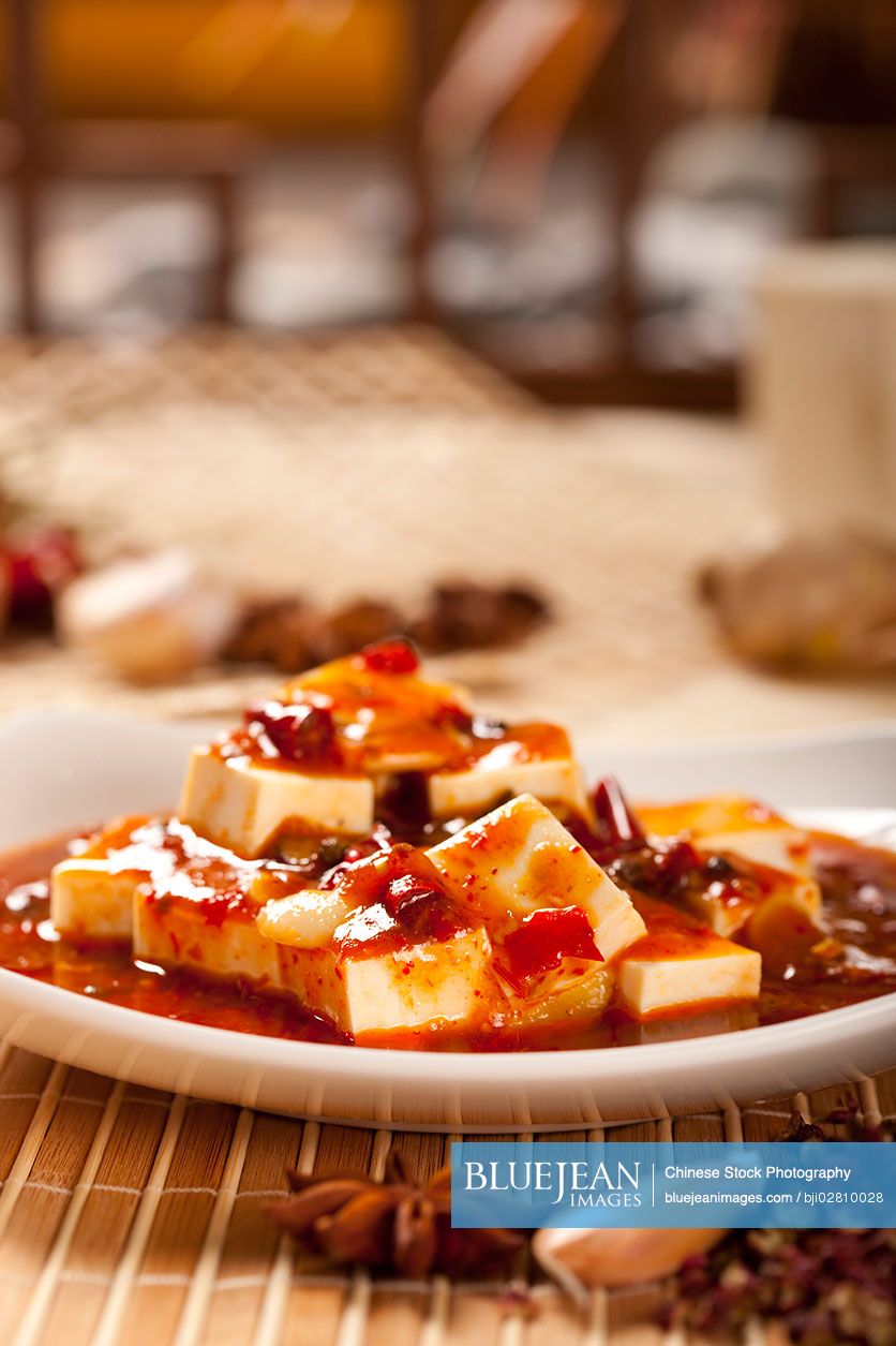 Close-up of Chinese Mapo Tofu