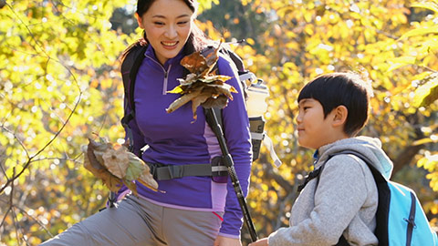 Chinese mother and son on a hike,HD