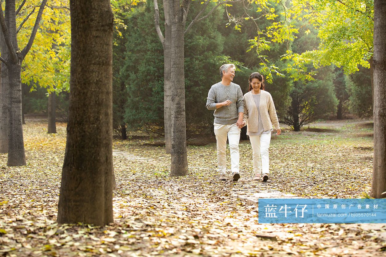 快乐的老年夫妇在树林里约会-蓝牛仔影像-中国原创广告影像素材