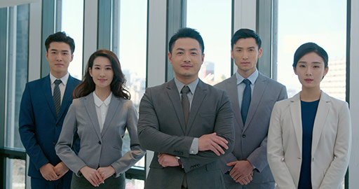 Successful Chinese business people in office,4K