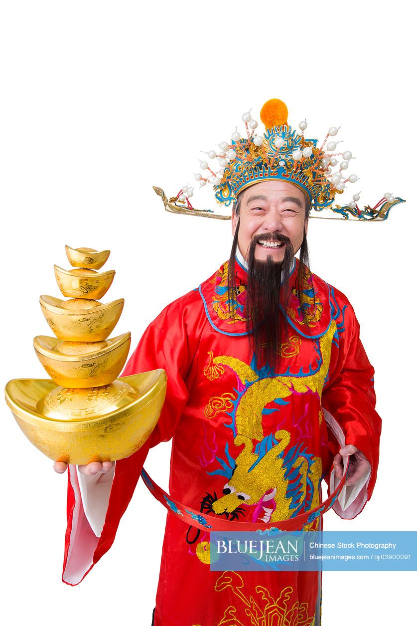 Chinese God of Wealth celebrating Chinese New Year