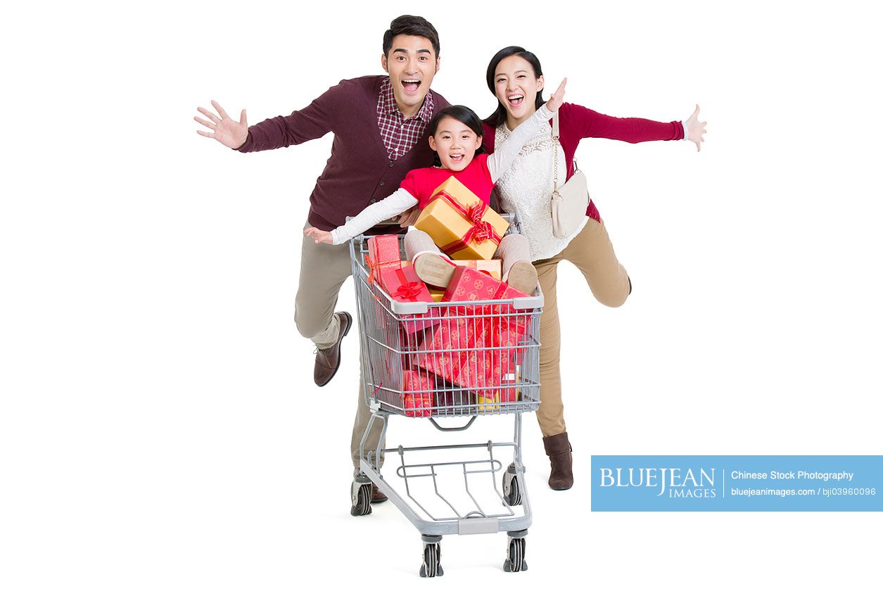 Happy Chinese family shopping