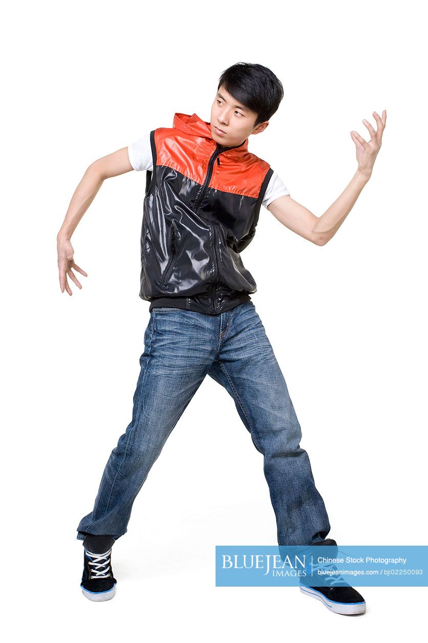 Chinese guy posing with Hand Upraised