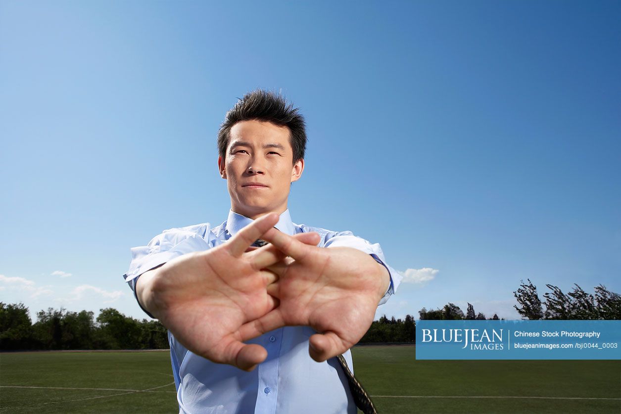 Portrait of Chinese businessman in a field