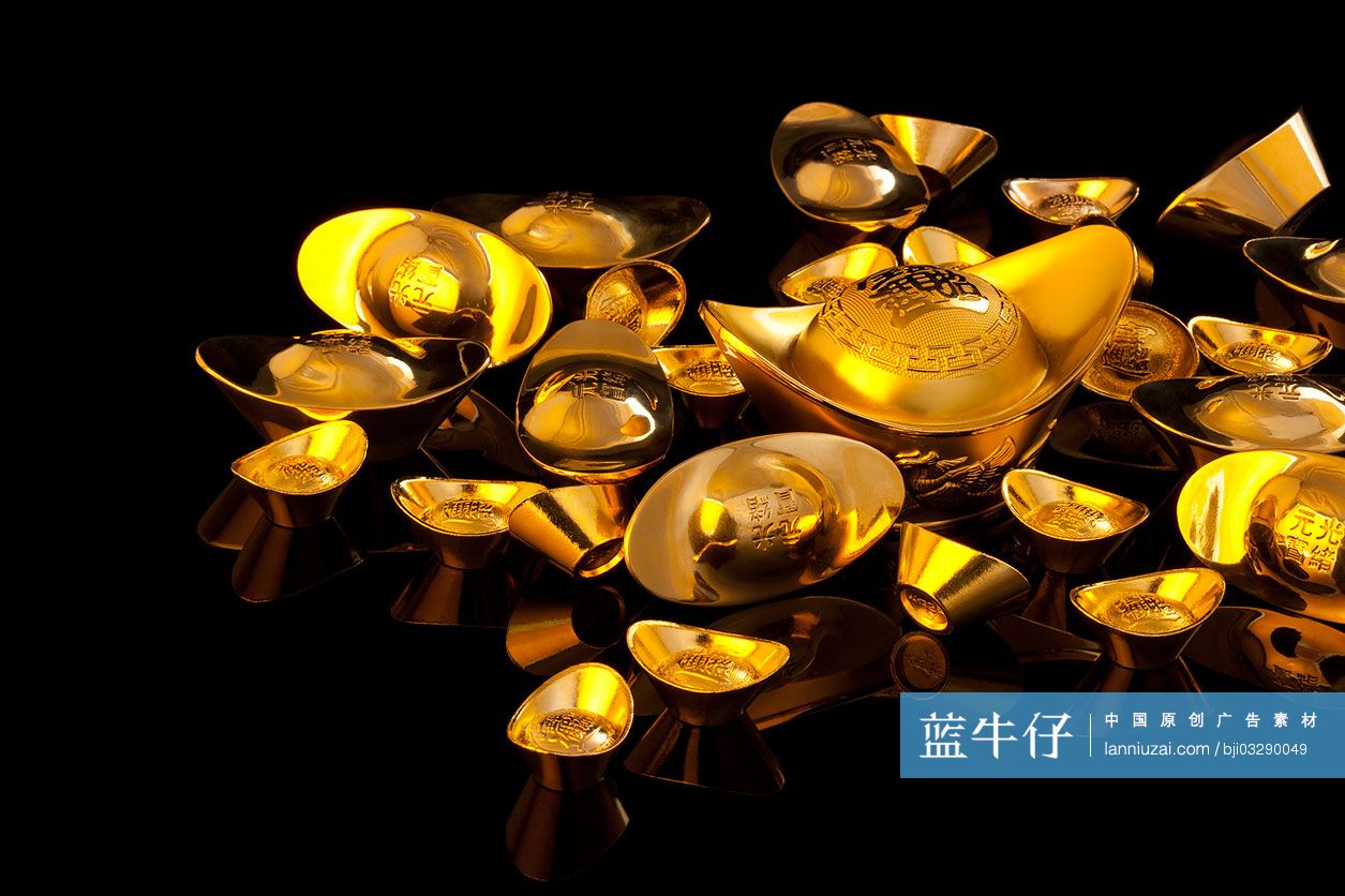 中国传统货币金元宝-蓝牛仔影像-中国原创广告影像素材