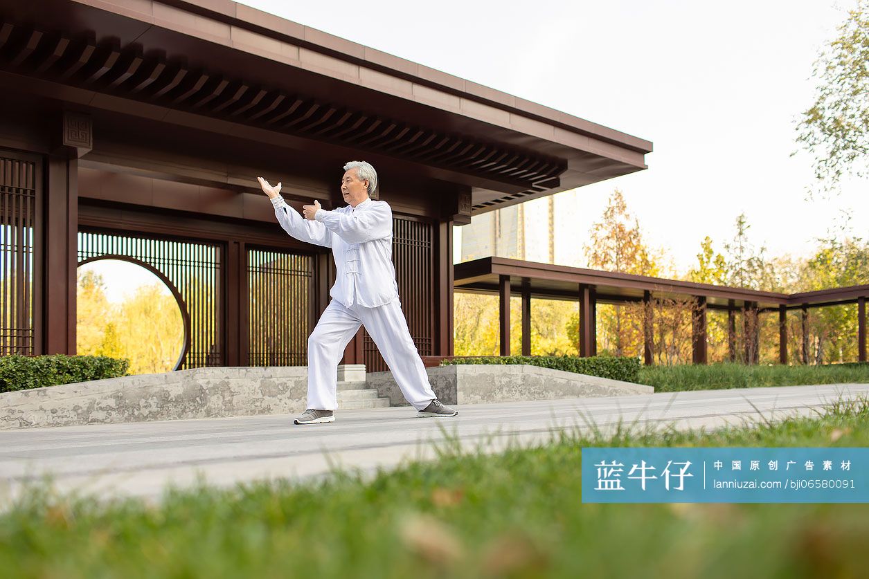 老年男子在公园练太极-蓝牛仔影像-中国原创广告影像素材