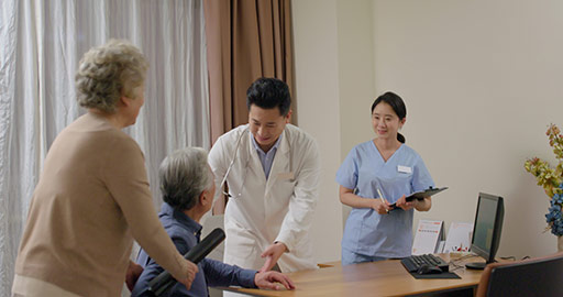 Senior Chinese patient and doctor in doctor's office,4K