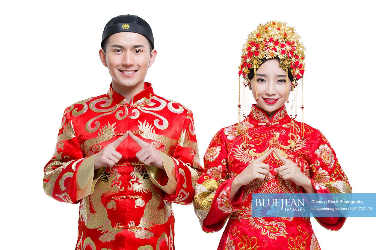 Happy Chinese bride and groom