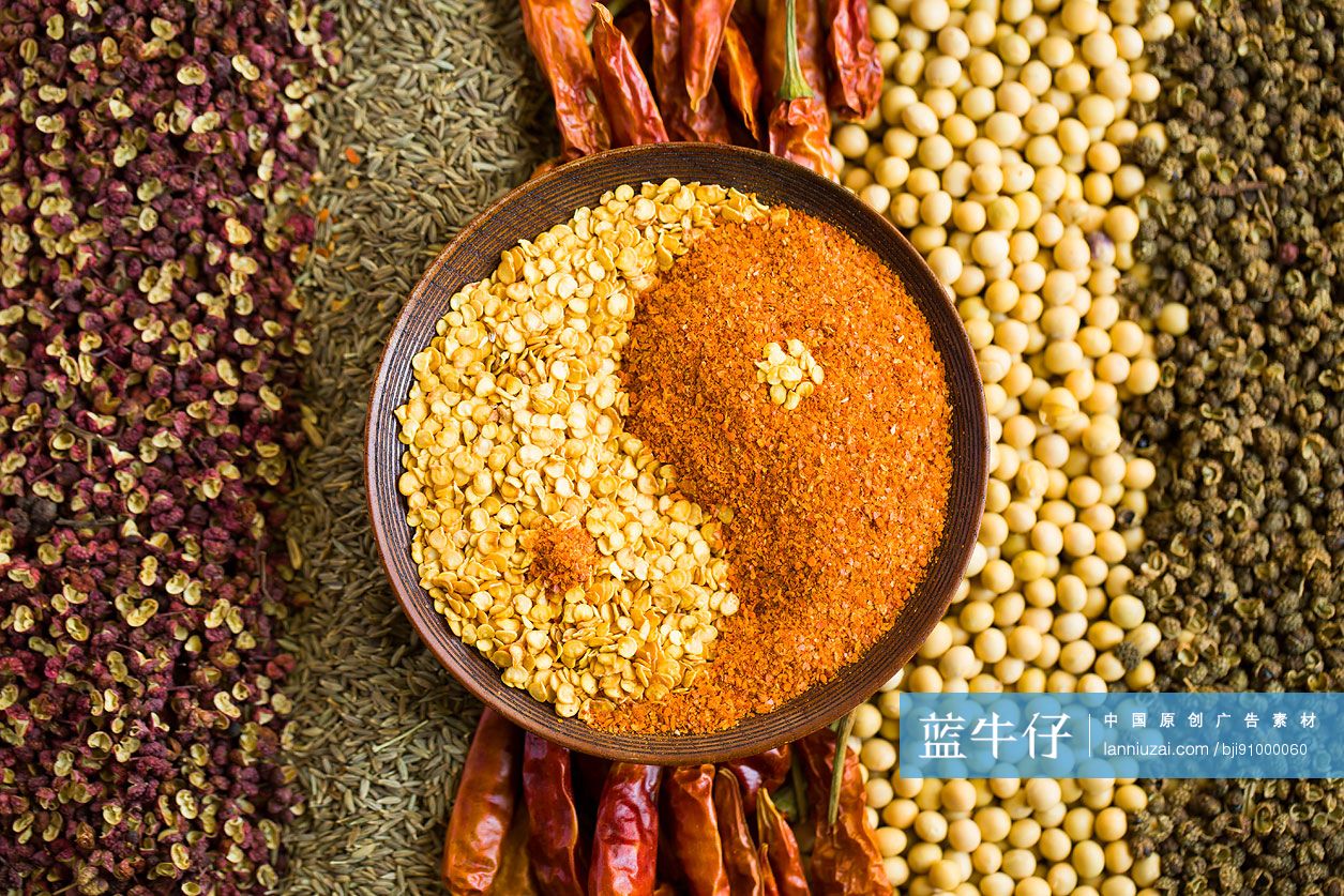 各种调料和太极图案