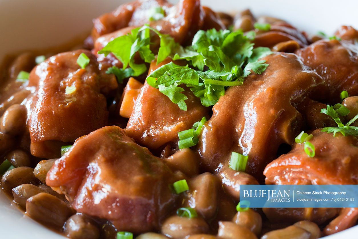 Chinese cuisine braised Dongpo pork hock with brown sauce
