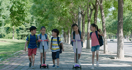 Happy Chinese children going to school,4K