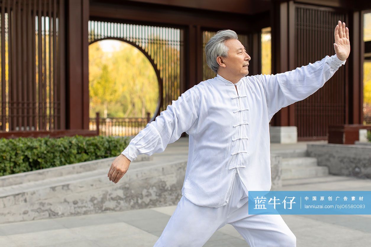 老年男子在公园练太极-蓝牛仔影像-中国原创广告影像素材