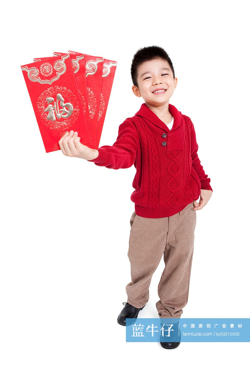小男孩手拿红包