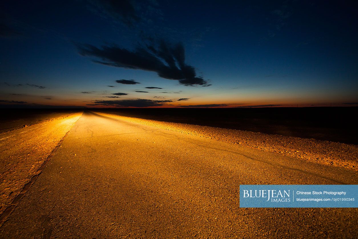Fantastic view of road and the sky at night Inner Mongolia province, China