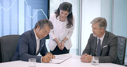 Successful business people signing a contract in office room,4K