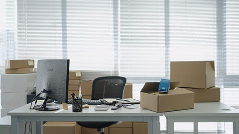 Office table with boxes on it,4K