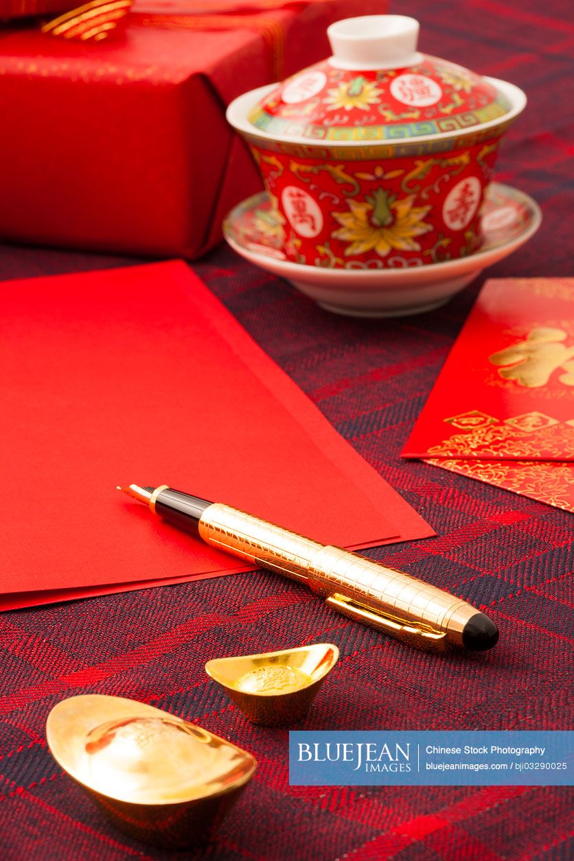 Chinese traditional items and greeting card for Chinese New Year