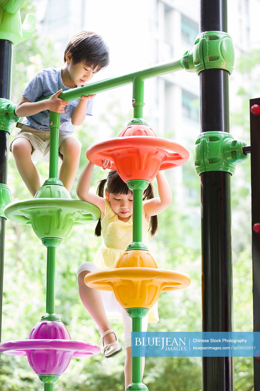 Chinese children playing in amusement park