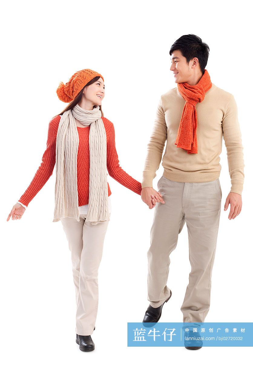 青年男女手拉手散步 蓝牛仔影像 中国原创广告影像素材