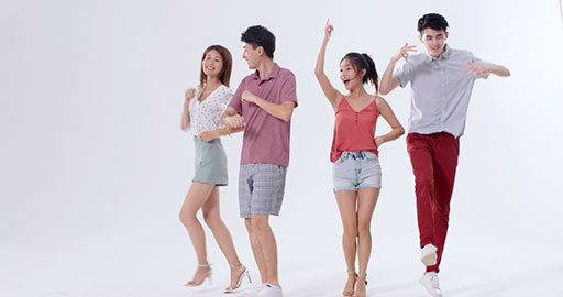 Cheerful young Chinese friends dancing,4K