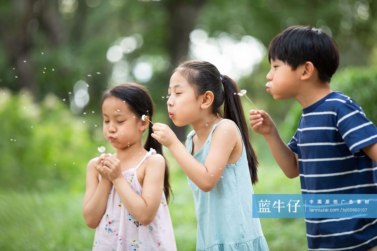 孩子们吹蒲公英