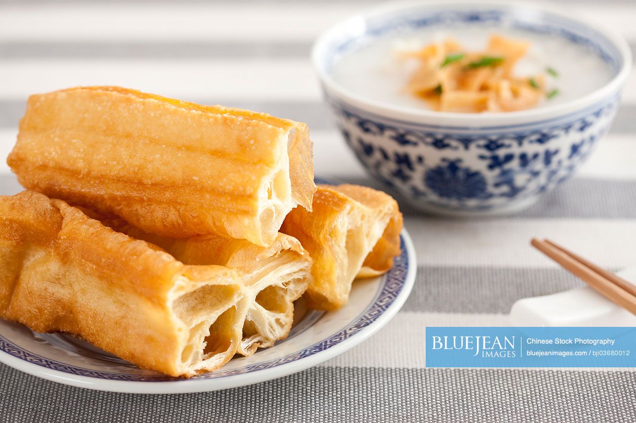 Chinese food rice porridge and youtiao