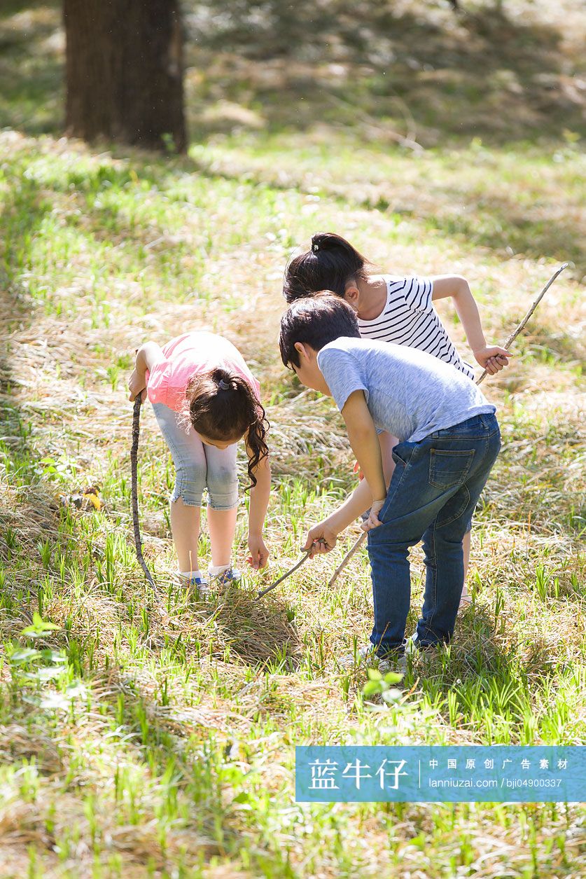 儿童在树林里嬉戏玩耍