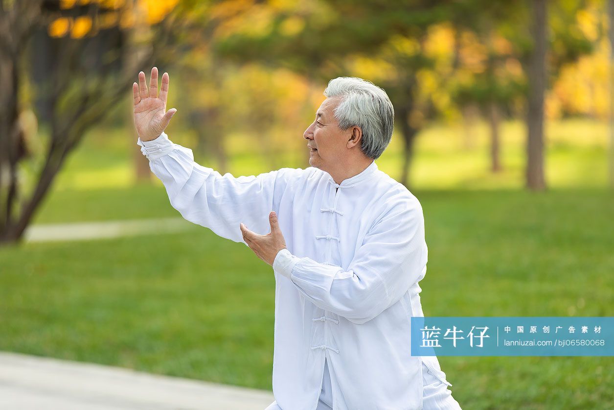 老年男子在公园练太极-蓝牛仔影像-中国原创广告影像素材