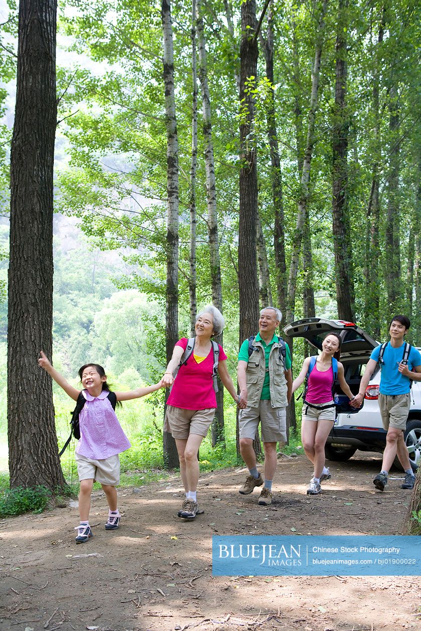 Chinese family on a trip out in the country