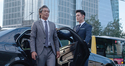 Confident Chinese businessman getting out of car,4K