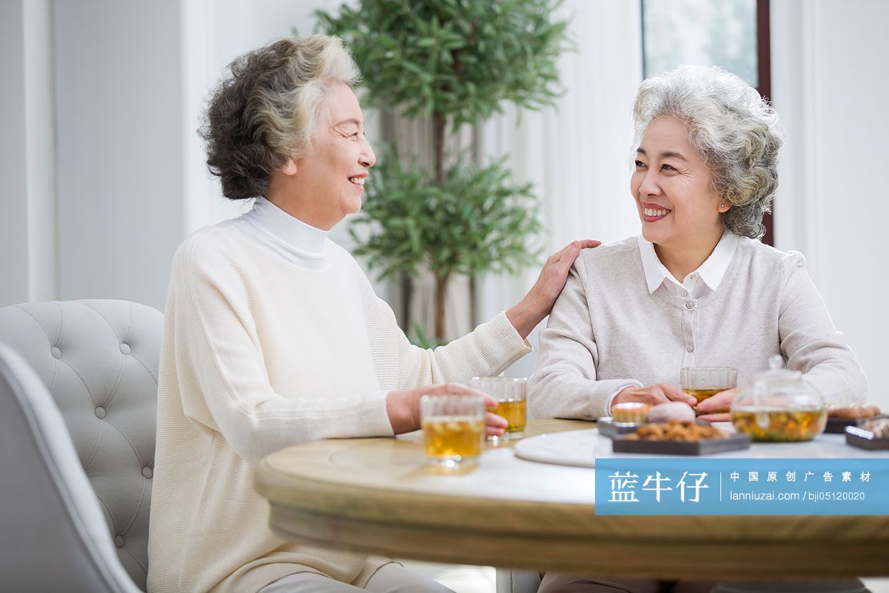 快乐的老年女子喝茶聊天