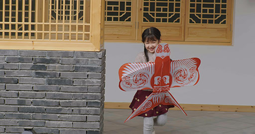 Cute little Chinese girl with a kite,4K