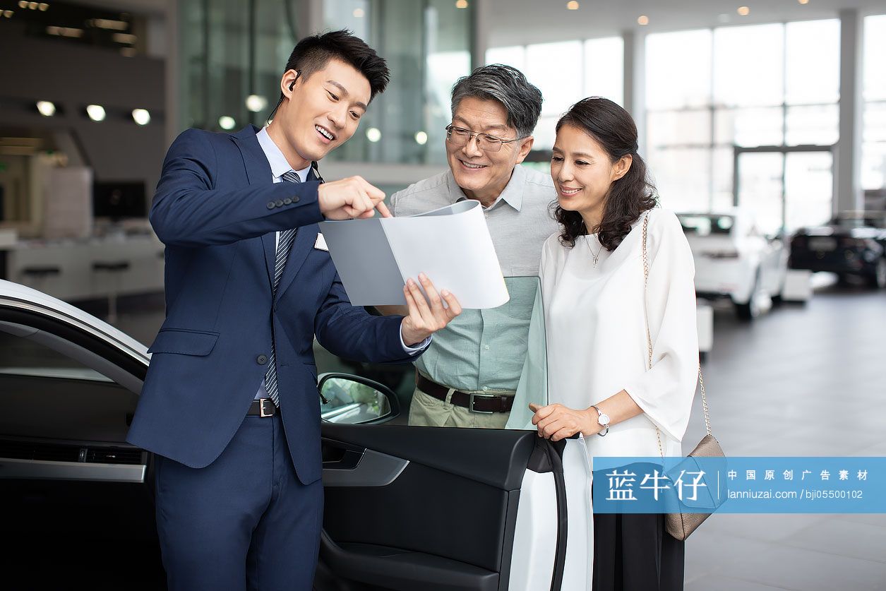 快乐的成熟夫妇选购汽车