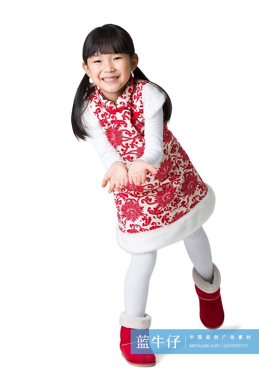 快乐的小女孩伸手要红包