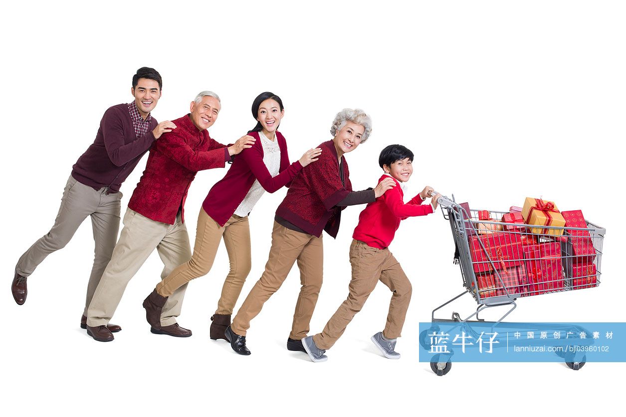 开心的一家人购物