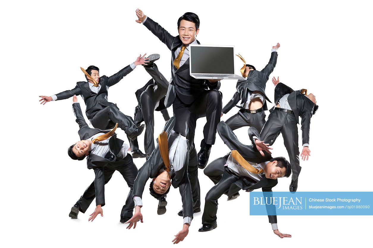 Chinese businessmen flipping around