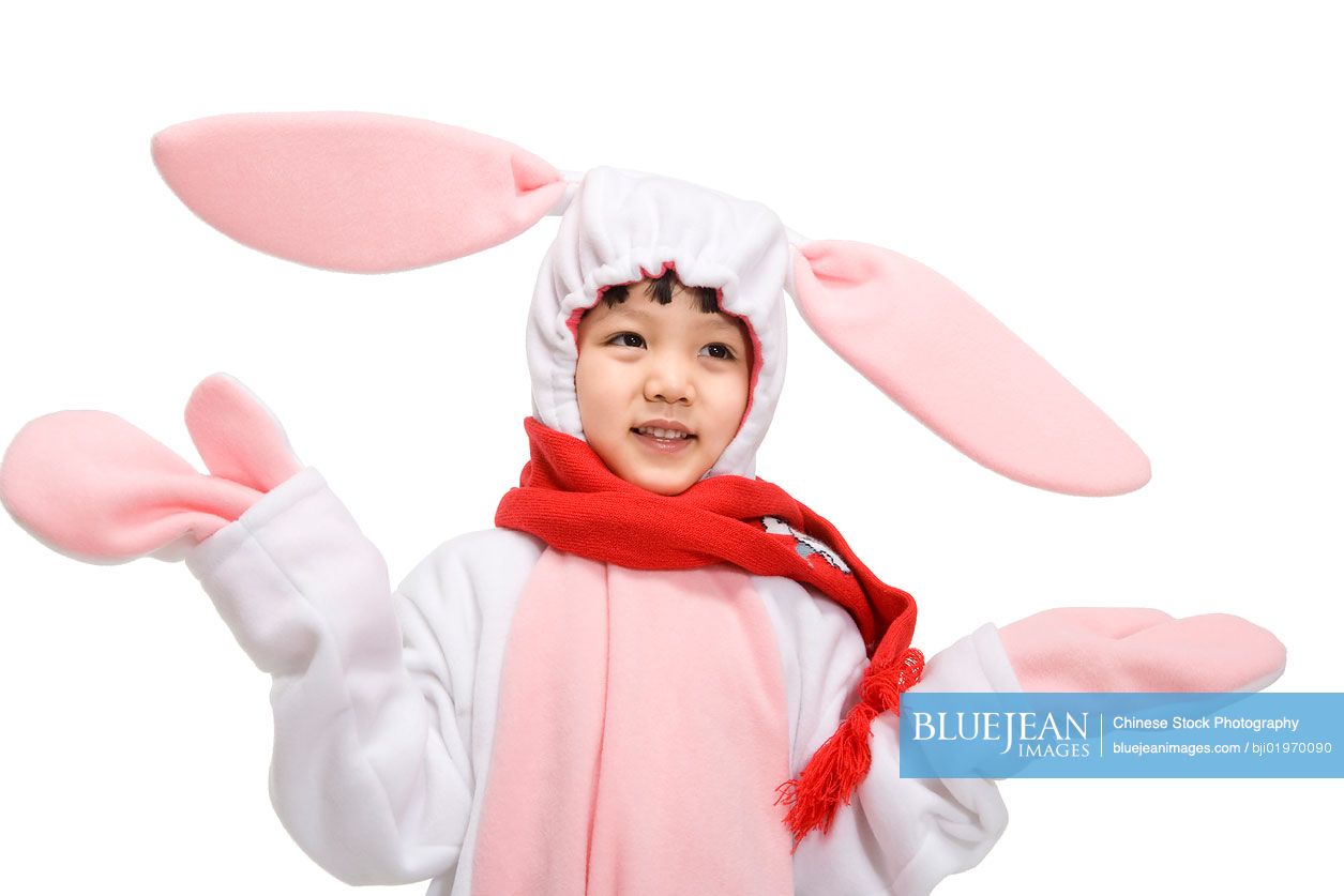 Little Chinese boy celebrating the Year of the Rabbit