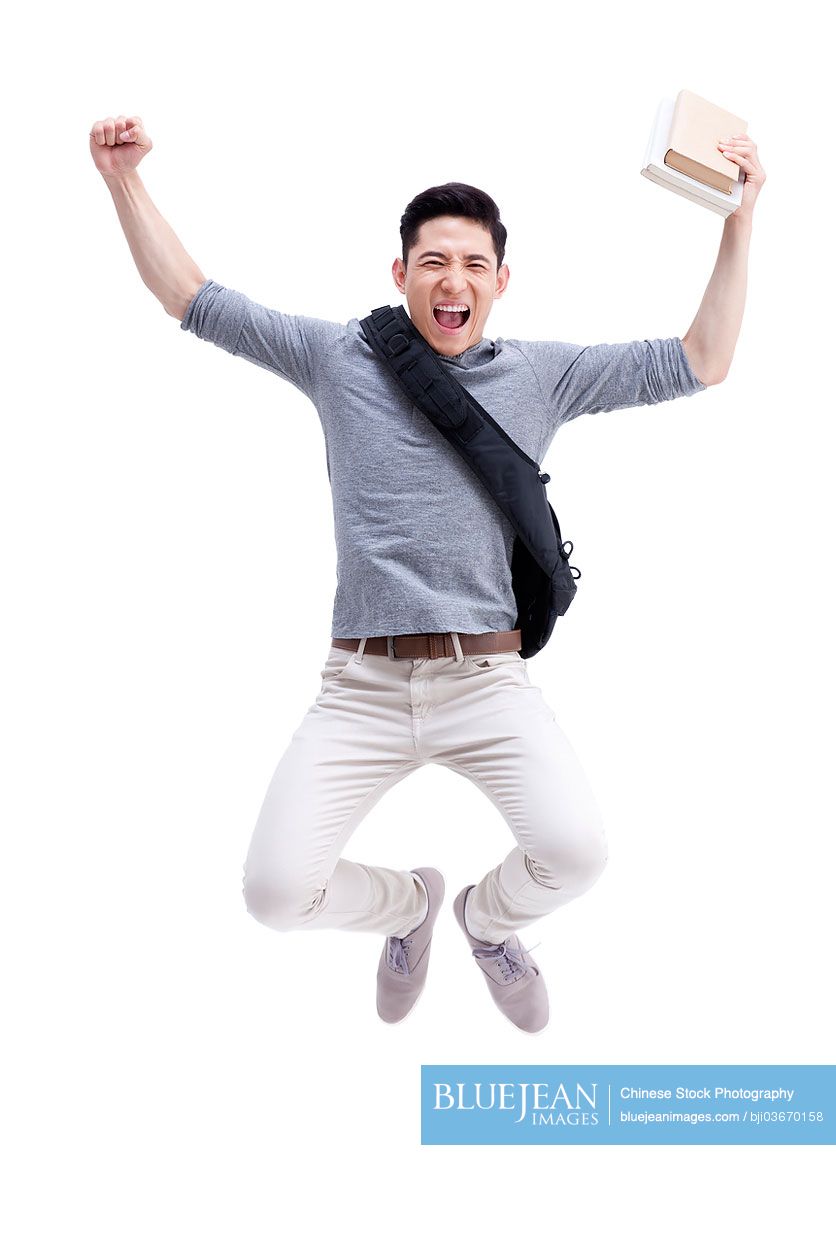 Male Chinese college student cheering