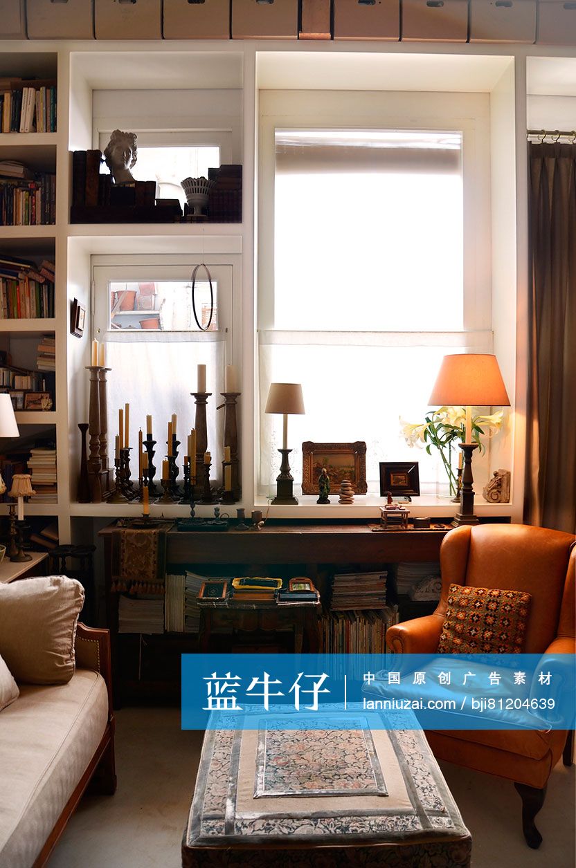 Leather armchair and coffee table in living room