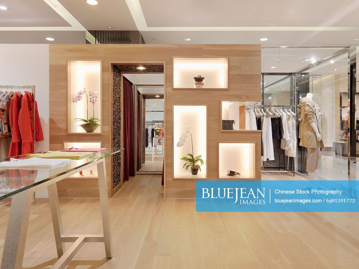 Interior of a contemporary fashionable clothing boutique