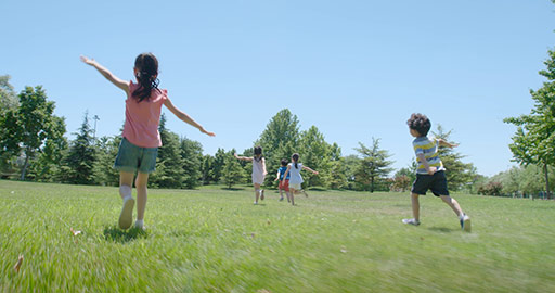 Happy Chinese children playing on meadow,4K