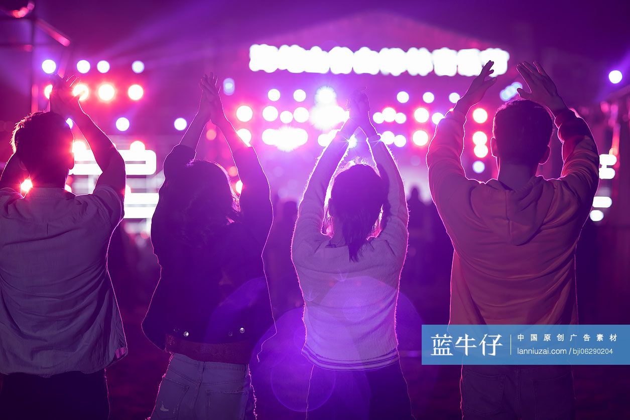 快乐的年轻朋友参加音乐节