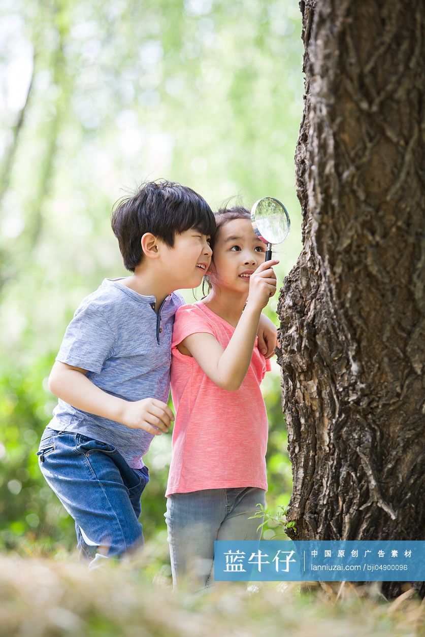 儿童在树林里嬉戏玩耍